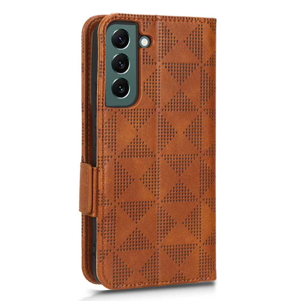 For Samsung Galaxy S23 Cell Phone Case Imprinted Triangle Pattern Phone Cover PU Leather Wallet with Wrist Strap For Samsung Galaxy S23 Cell Phone Case Imprinted Triangle Pattern Phone Cover PU Leather Wallet with Wrist Strap